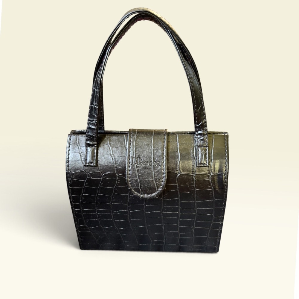 J.Rosée Black Croc Embossed Jewelry Box Organizer Travel Case with Mirror